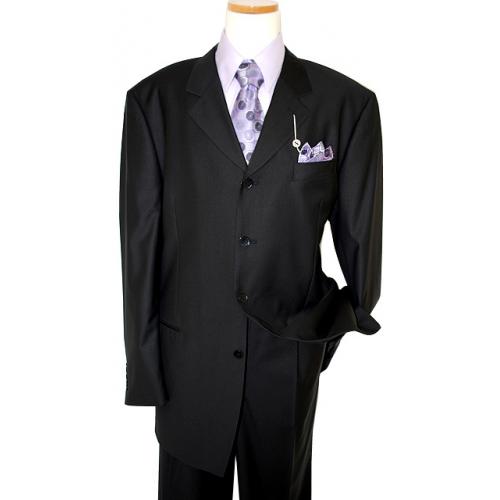 Soho Solid Black Super 100's Rayon Blend Suit